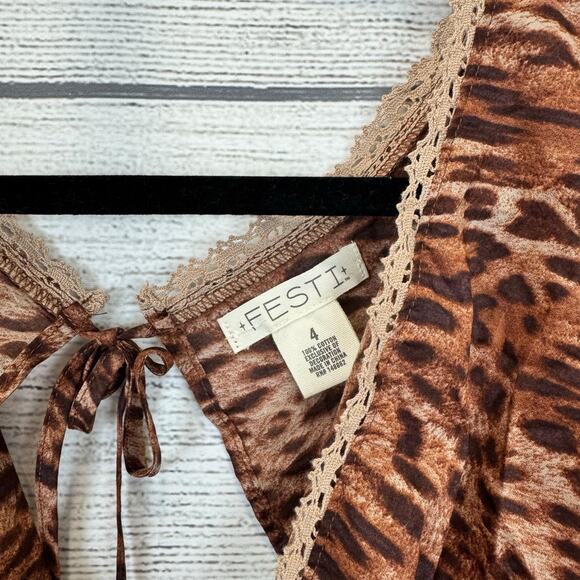 Torrid Festi Plus Size Brown Cotton Tie Back Leopard Sleeveless Top Size 4X - Picture 5 of 8